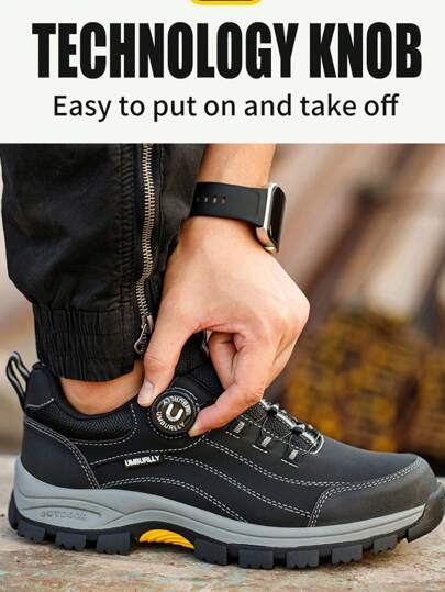 UMBURLLY أحذية أمان للرجال بتصميم زر، مقاومة للسحق والثقب، من الكاوتشوك، أحذية عمل صناعي
