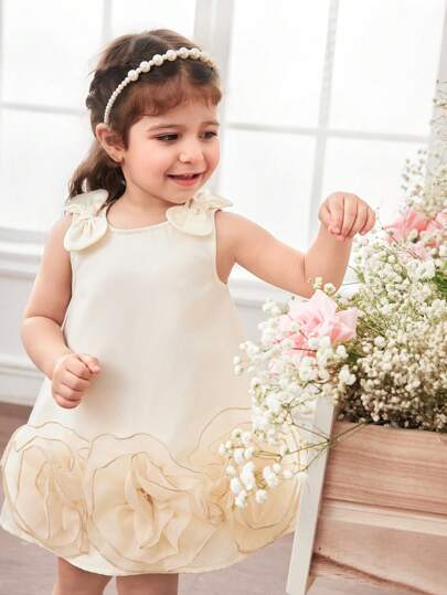 فساتين بيبي فستان فتاة رضيعة أنيق وجميل بأكمام فضفاضة بشريط وطبعة أزهار المشمش