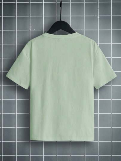 SHEIN تي شيرت كاجوال كم قصير بياقة طاقم للأولاد المراهقين، صيفي