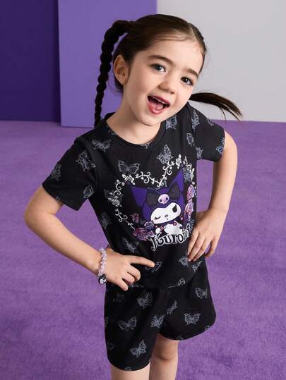 مايوه حريمي قطعة واحدة HELLO KITTY AND FRIENDS |  زوج(مجموعة) تي شيرت كروشيه ذات رقبة مستديرة وشورت بطراز بنات الشباب البانك بزخارف فراشة وورد