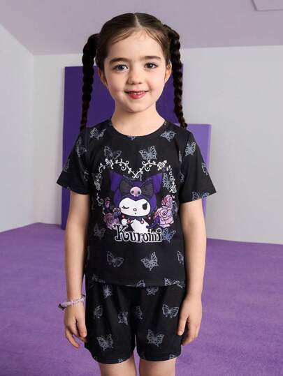 مايوه حريمي قطعة واحدة HELLO KITTY AND FRIENDS |  زوج(مجموعة) تي شيرت كروشيه ذات رقبة مستديرة وشورت بطراز بنات الشباب البانك بزخارف فراشة وورد