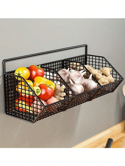قطعة واحدة- رف تخزين جداري للمطبخ متعدد الوظائف- رف منظم للخضروات والثوم والبصل- رف معدني- مناسب لتخزين المطبخ والحمام الصغير، لا يتطلب بطاريات، مصنوع من مواد أخرى