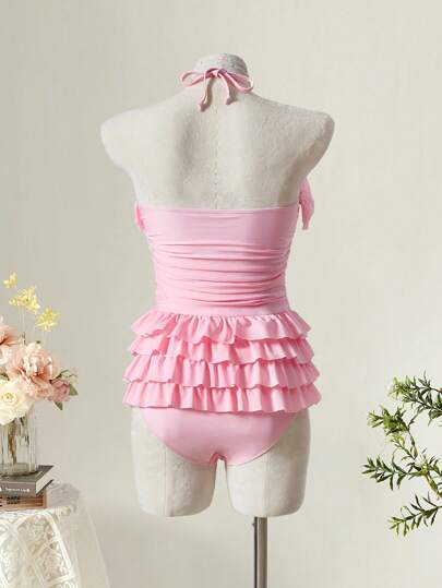 مايوه حريمي قطعة واحدة MOD قطعة واحدة من بدلة السباحة النسائية ذات الطبقات المتعددة الألوان ، بطراز رومانسي