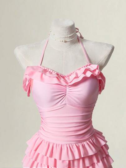 مايوه حريمي قطعة واحدة MOD قطعة واحدة من بدلة السباحة النسائية ذات الطبقات المتعددة الألوان ، بطراز رومانسي