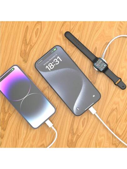 كبل شحن 3 في 1: 1 كبل لايتنينج ، 1 كبل نوع C ، شاحن لاسلكي مغناطيسي متوافق مع ساعة أبل ، مناسب للمكتب والسكن والمنزل