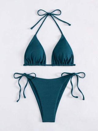 Swim ملابس سباحة إبيكيني بأعلى مثلث وأسفل فتحة صغيرة بلون أحادي ، للشاطئ والعطلات