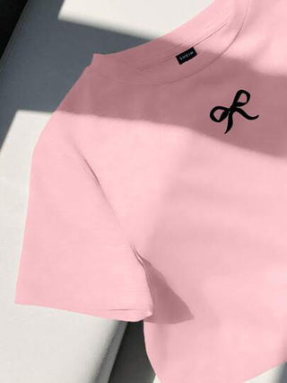 EZwear تي شيرت قصير أنيق بأكمام قصيرة وياقة مستديرة، تصميم بسيط وجذاب مع زخرفة فيونكة، مناسب للصيف
