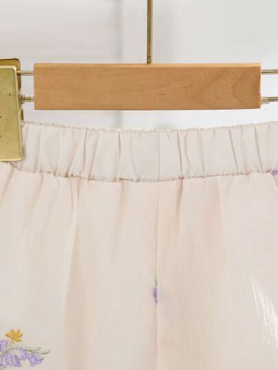 تيشيرتات بناتي 2 قطعة/مجموعة لأطقم ألبسة بنات ذات طباعة زهور للاسترخاء والعطلات