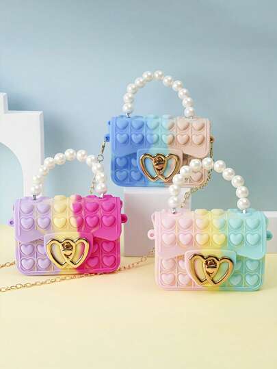 قطعة واحدة حقيبة جلي سيليكون صغيرة للفتيات، حقيبة يد/محفظة صغيرة مزدوجة الوجه بشكل قلب فقاعي، مناسبة للاستخدام اليومي