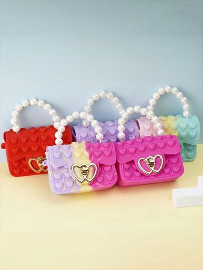 قطعة واحدة حقيبة جلي سيليكون صغيرة للفتيات، حقيبة يد/محفظة صغيرة مزدوجة الوجه بشكل قلب فقاعي، مناسبة للاستخدام اليومي