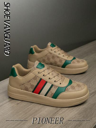 بوط رياضي كاجوال رجالي مطبوع بجوانب، جلد بيج متنوع الاستخدام، مقاسات كبيرة للجنسين، أحذية رياضية للأزواج، بتصميم ملوك الأوقات القديمة بنمط لباتشواورك وأربطة أمامية