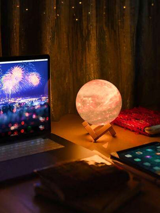 8/10/12/14 سم مصباح ليلي بسماء نجومية، مصباح قمر ثلاثي الأبعاد، مصباح قمر متغير اللون (7 ألوان)، يعمل بالبطارية، هدية مناسبة للبنات والأولاد وديكور غرفة النوم