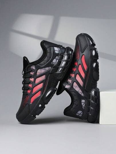 أحذية رياضية منخفضة البطانة للرجال، أحذية كاجوال للرجال للجري والمشي، أحذية رياضة ذات لون تدرجي أحمر أنيقة، أحذية رياضية للملابس الشارعية