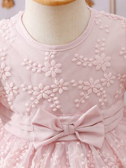 فساتين بيبي فستان الأميرة للفتيات الصغيرات بأكمام متفشية باللون الوردي الفاتح، مزين بطبعات الزهور والدانتيل والكشكشة لفصل الربيع/الصيف