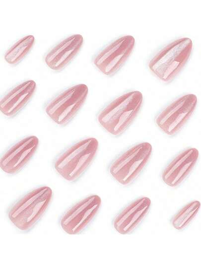 توصية المشاهير فيما يتعلق بأظافر القطة الاصطناعية المتوسطة بشكل لوز ، أظافر أكريليك وردية لامعة ، أظافر مزيفة كاملة الغطاء للاصق للنساء بتصميم طبيعي براق ولامع لعمليات التجميل ، 24 قطعة