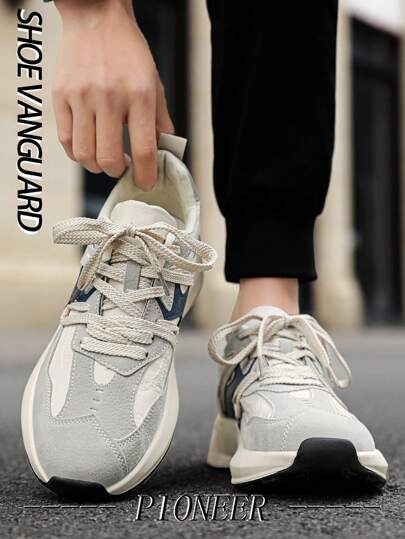 أحذية رياضة كاجوال رجالية رمادية اللون مع تصميم ألوان مغايرة، أحذية تنزه خفيفة وراحة حذاء رياضي منخفض القمة