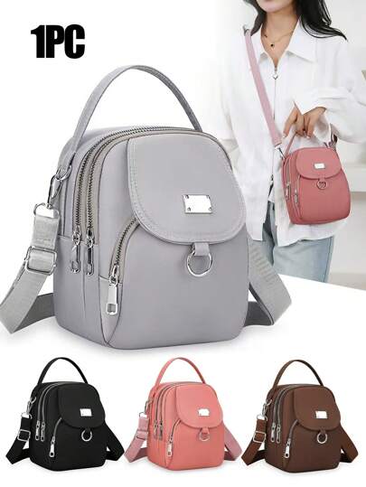 أحذية أوكسفورد حريمي حقيبة كتف نسائية من قماش أكسفورد ذات لون سادة ، حقيبة كاجوال مبطنة بالبوليستر مع إغلاق بسحاب ، إكسسوار متعدد الاستخدامات للاستخدام اليومي ، حقيبة مثالية للتنقل والدراسة ، سعة كبيرة