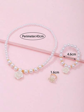 طقم مجوهرات مكون من 1 عقد و 1 سوار و 1 خاتم به قلادة بزهرة الكاميليا الأنيقة، ديكور لحفلات البنات، 3 قطع