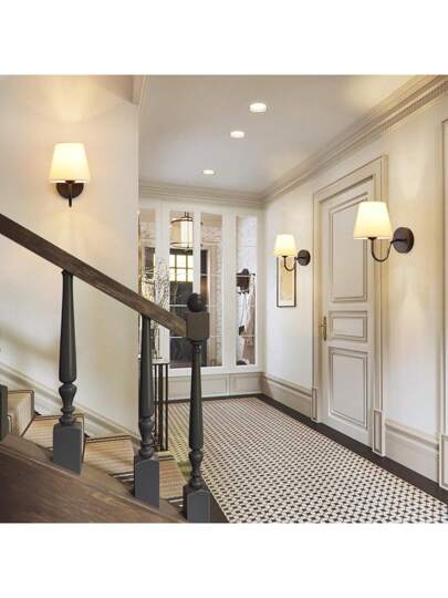 مجموعة قطعتين من المصابيح الحائطية الذهبية/السوداء، مصباح حائطي حديث بتصميم كلاسيكي، ذو غطاء قماشي، مصباح حائطي للسرير، مناسب لغرفة النوم والمعيشة والممر والمدخل (ضوء المصباح غير مشمول)