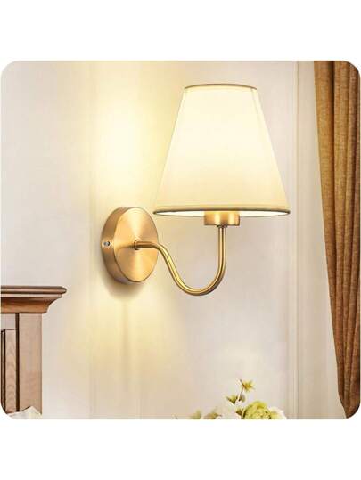 مجموعة قطعتين من المصابيح الحائطية الذهبية/السوداء، مصباح حائطي حديث بتصميم كلاسيكي، ذو غطاء قماشي، مصباح حائطي للسرير، مناسب لغرفة النوم والمعيشة والممر والمدخل (ضوء المصباح غير مشمول)