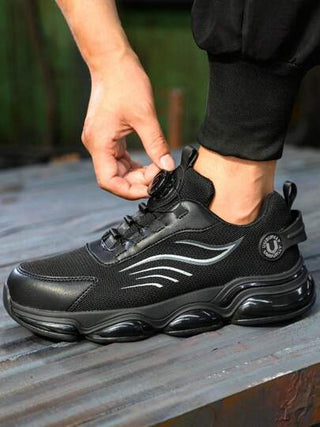 UMBURLLY أحذية عمل رجالية ذات رؤوس من الصلب، مقاومة للكسر والثقب، تنفس جيد، مناسبة لجميع الفصول، أحذية عمل كاجوال بأزرار