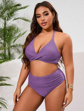 SHEIN Slayr CURVE مايوه تانكيني من قطعتين موحد اللون للنساء ذوات الحجم الكبير للشاطئ والمنتجعات