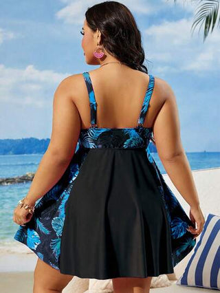 Swim Lushoire مجموعة بحر للسيدات ذوات المقاسات الكبيرة مطبوعة بألوان متباينة 2قطعة/طقم، مناسبة للرحلات والعطلات