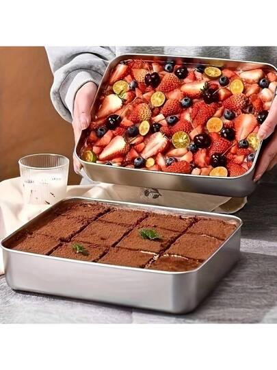 أطباق الخبز المستطيلة من الفولاذ المقاوم للصدأ، بشكل مربع، مانع للالتصاق، متينة، مناسبة لعمل التيراميسو واللازانيا والحلويات