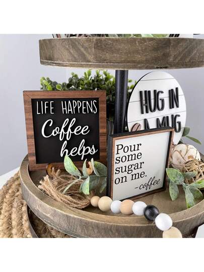 6 قطع مجموعة، ديكور صينية متعددة الطبقات للقهوة، لافتة خشبية لمحطة القهوة بطراز المزرعة، مناسب للاستخدام اليومي في مطبخ المنزل، محطة قهوة المزرعة، صينية متعددة الطبقات مع علامات ذات موضوع القهوة - مثالية للديكور والعرض متعدد الأغراض في عيد الميلاد...