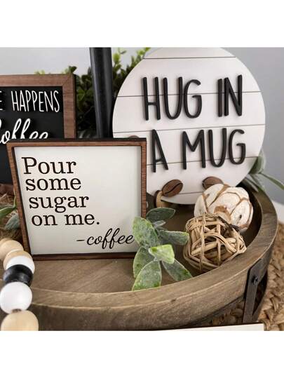 6 قطع مجموعة، ديكور صينية متعددة الطبقات للقهوة، لافتة خشبية لمحطة القهوة بطراز المزرعة، مناسب للاستخدام اليومي في مطبخ المنزل، محطة قهوة المزرعة، صينية متعددة الطبقات مع علامات ذات موضوع القهوة - مثالية للديكور والعرض متعدد الأغراض في عيد الميلاد...