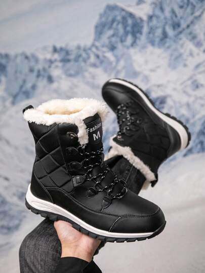 بوت ثلج كلاسيكي للرجال، أعلى الكاحل مع ربطة من الحروف الملونة، بوت خارجية مريحة متعددة الاستخدامات، دفيئة مبطنة من الفليس حتى منتصف الساق، بوت رياضية