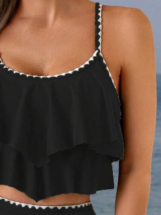 طقم تانكيني حريمي Swim Lushoire 2 قطعة من السراويل المثلثة للسباحة بتصميم الزهور ذات الخصر العالي والتكسرات متباينة الألوان "للفترة الربيعية"، وخصر مكشكش