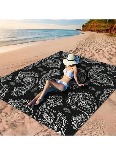 قطعة واحدة من البساط الشاطئي المزخرف بطراز البيضاوي الأبيض والأسود ، اختيار ممتاز للراحة على الشاطئ ، بحجم كبير ، بأسلوب بوهيمي ، مصنوع من مادة بوليستر 100٪ ، مستطيل ومربع ، مقاوم للماء وسريع الجفاف ، يمكن غسله في الغسالة ، مناسب جدًا للرحلات البرية...