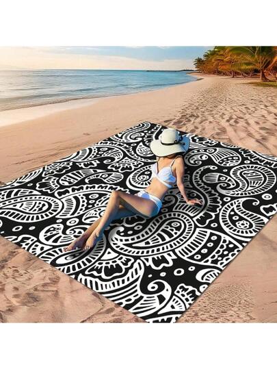 قطعة واحدة من البساط الشاطئي المزخرف بطراز البيضاوي الأبيض والأسود ، اختيار ممتاز للراحة على الشاطئ ، بحجم كبير ، بأسلوب بوهيمي ، مصنوع من مادة بوليستر 100٪ ، مستطيل ومربع ، مقاوم للماء وسريع الجفاف ، يمكن غسله في الغسالة ، مناسب جدًا للرحلات البرية...
