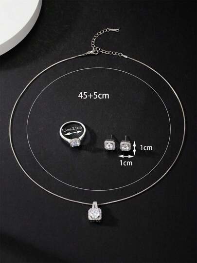 مجموعة مجوهرات أنيقة - أزواج من الأقراط وعقد وخاتم، مرصعة بحجارة الزركونيا المصقولة، مناسبة للمراهقين في الاستخدام اليومي والزينة في الحفلات