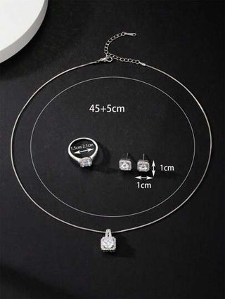 مجموعة مجوهرات أنيقة - أزواج من الأقراط وعقد وخاتم، مرصعة بحجارة الزركونيا المصقولة، مناسبة للمراهقين في الاستخدام اليومي والزينة في الحفلات