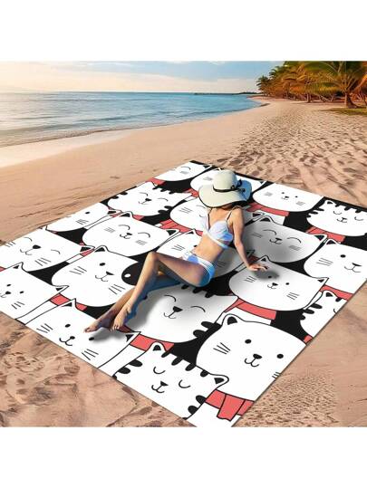 حصير شاطئي بأسلوب بوهيمي بخلفية زرقاء مع نقش هندسي من الأزهار والأوراق، نقش قطة كيوت بعقد أحمر، نقش قطة كارتونية بلون دونات، نقش فقاعات شفافة على خلفية سوداء، نقش قطة كيوت أبيض وأسود على خلفية صفراء. مصنوع من مادة 100٪ بولي إستر، مقاوم للماء، سريع...