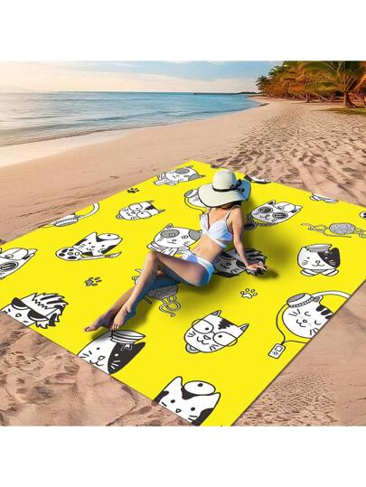 حصير شاطئي بأسلوب بوهيمي بخلفية زرقاء مع نقش هندسي من الأزهار والأوراق، نقش قطة كيوت بعقد أحمر، نقش قطة كارتونية بلون دونات، نقش فقاعات شفافة على خلفية سوداء، نقش قطة كيوت أبيض وأسود على خلفية صفراء. مصنوع من مادة 100٪ بولي إستر، مقاوم للماء، سريع...