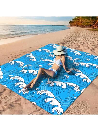 قطعة واحدة من بساط الشاطئ بأسلوب البوهيمي بنمط هندسي ملون مفصل ، نمط طباعة قطة جميلة وملونة ، خلفية زرقاء بتصميم أمواج أسلوب أوكيوو-إي، خلفية زرقاء بريش هندسي ملون ، نمط فصل هندسي وردي وأزرق ، خيار ممتاز للإسترخاء على الشاطئ. مصنوع من مادة البوليستر...