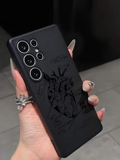 غطاء هاتف واقي صدمات مع نقشة قلب مرسوم ثلاثي الأبعاد مانع للانزلاق باللون الأسود متوافق مع أيفون وهونر وريدمي وجالكسي قطعة واحدة