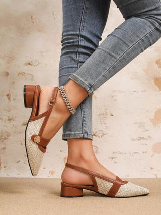 أحذية نساء مغلقة بنصف كعب على شكل قلب معدني مع إبزيم انزلاقية بدون ظهر