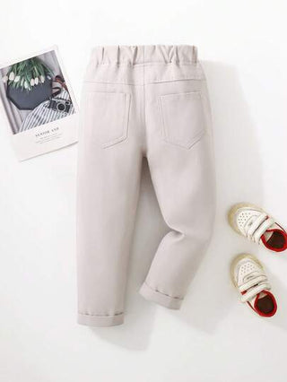 SHEIN بناطيل غير رسمية للأولاد ذات خصر مطاطي وجيوب، لون أحادي