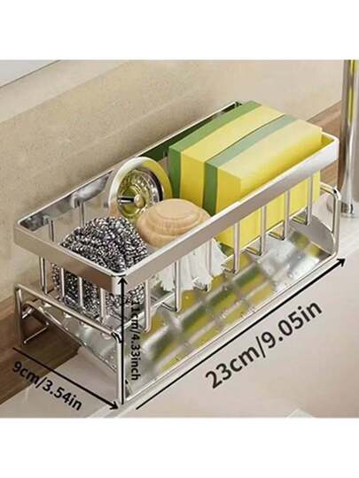 منظم حوض المطبخ من الفولاذ المقاوم للصدأ، حامل منفصل للقماش والإسفنجة والمنشفة، رف تخزين مطبخ موفر للمساحة بدون حفر، حوض سهل التنظيف للبالوعة