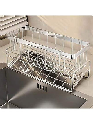 منظم حوض المطبخ من الفولاذ المقاوم للصدأ، حامل منفصل للقماش والإسفنجة والمنشفة، رف تخزين مطبخ موفر للمساحة بدون حفر، حوض سهل التنظيف للبالوعة