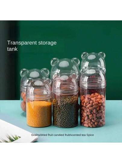 1 قطعة برطمان تخزين بتصميم دب لطيف من البلاستيك - وعاء شفاف متعدد الاستخدامات، مناسب للمنزل، لوازم الحفلات، ديكور العطلات وأفكار الهدايا، غطاء قابل للقلب مقاوم للماء، بتصميم عصري