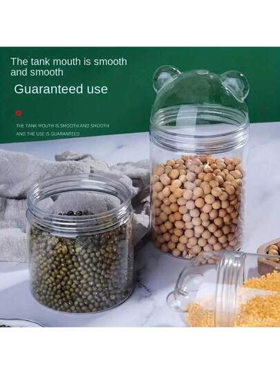 1 قطعة برطمان تخزين بتصميم دب لطيف من البلاستيك - وعاء شفاف متعدد الاستخدامات، مناسب للمنزل، لوازم الحفلات، ديكور العطلات وأفكار الهدايا، غطاء قابل للقلب مقاوم للماء، بتصميم عصري