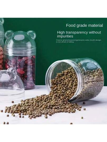 1 قطعة برطمان تخزين بتصميم دب لطيف من البلاستيك - وعاء شفاف متعدد الاستخدامات، مناسب للمنزل، لوازم الحفلات، ديكور العطلات وأفكار الهدايا، غطاء قابل للقلب مقاوم للماء، بتصميم عصري