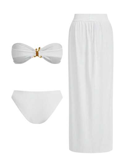 Swim Oasis 3 قطع إطلالة مثالية للمنتجع: بيكيني، تنورة وكنزة،تنسيق أنيق