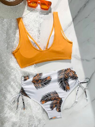 طقم تانكيني حريمي Swim بيكيني كامل القطعة بلون أحادي، بتصميم خصر عالي للسيدات والفتيات من مقاسات زائدة الحجم