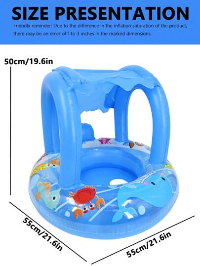 قطعة واحدة حلقة طفو للسباحة للأطفال، مقعد عوامة مائية بشكل سيارة أو قارب مزود بمظلة، حلقة طفو بنمط كرتوني، للاستخدام في السباحة الصيفية